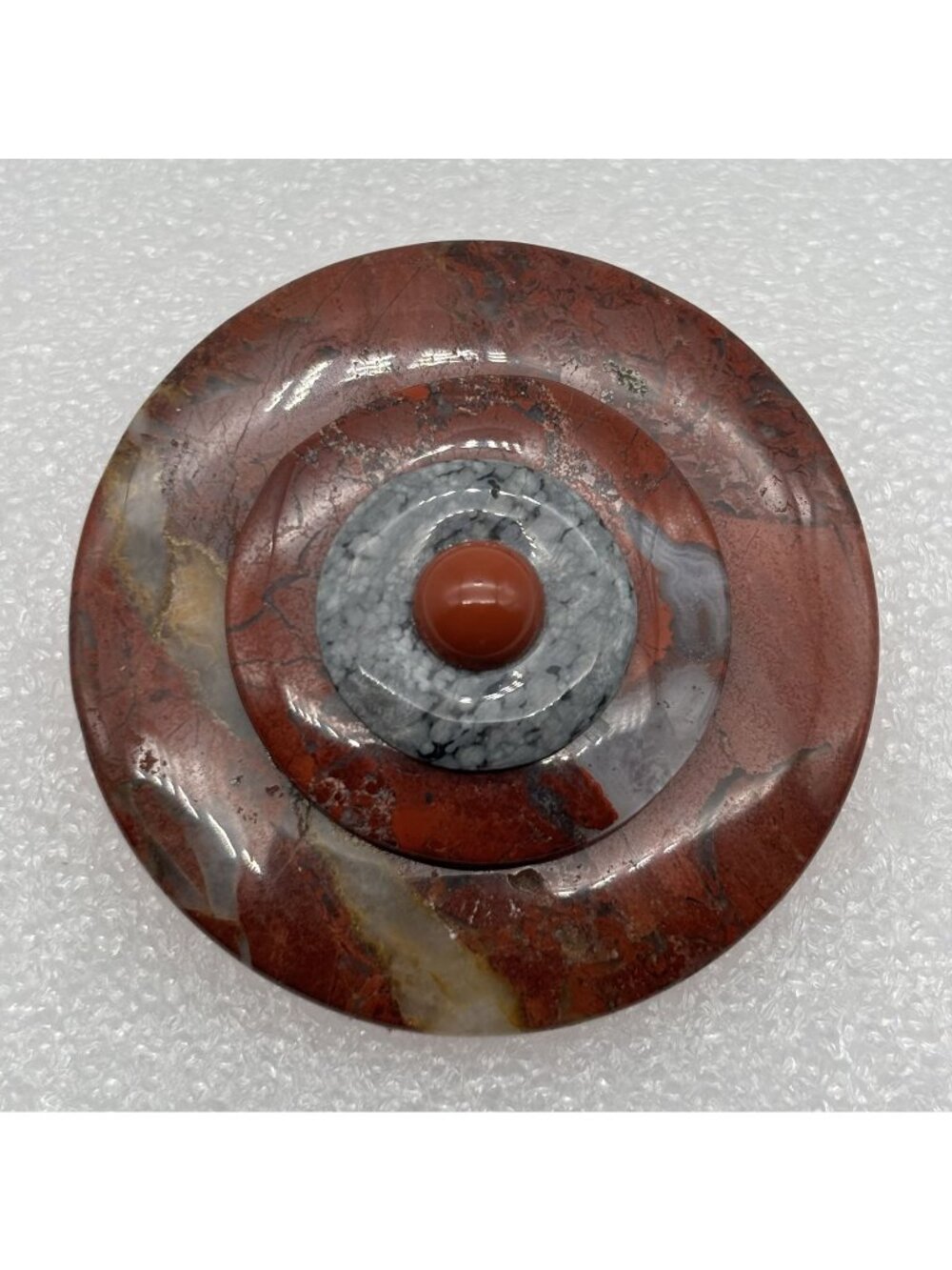 Artisan Crafted Red Jasper Spotted Jasper Stone Brooch of 4 Layers and Signed Cd